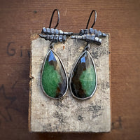 Zoisite Earrings with Coralline Algae